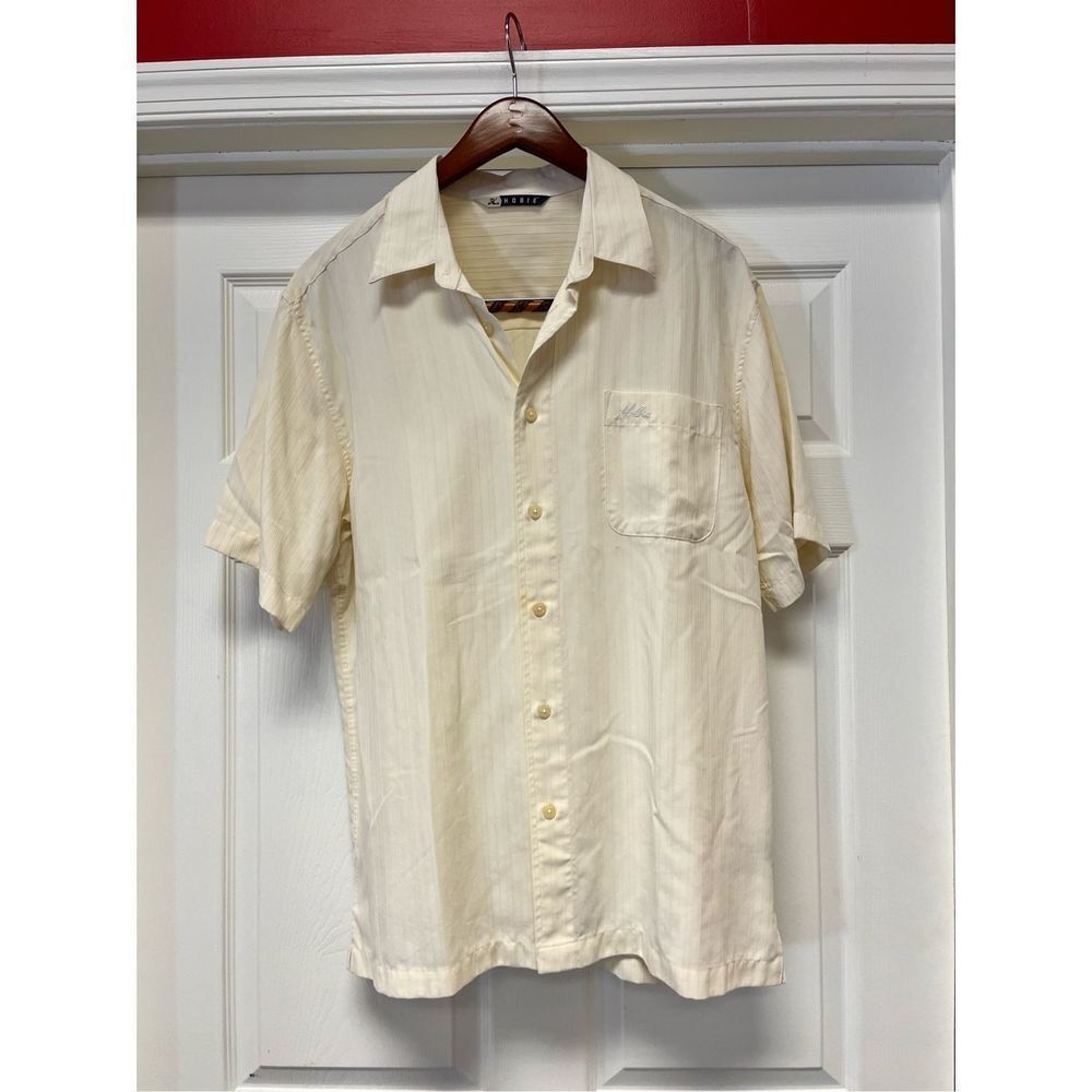 Hobie Mens Yellow Textured Cuban Bowling Shirt sz M EUC